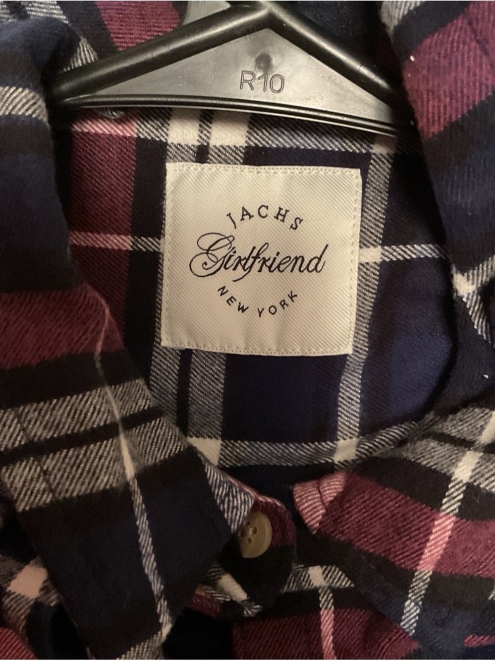 JACHS Girlfriend Men's Plaid Button-Down Shirt in Navy & Burgundy